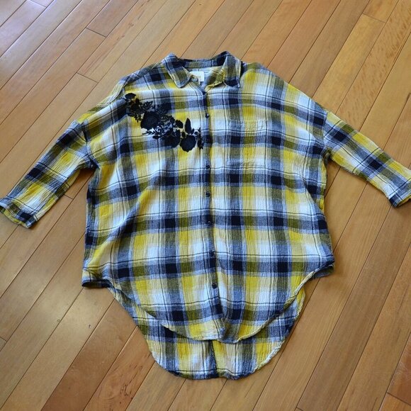 Anthropologie Maeve Embroidered Plaid Button Down Tunic Shirt Size XS/S - Picture 1 of 15